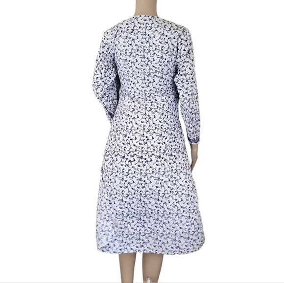 Cobalt Blue White Floral Beaded Embellished Applique Neckline Dress - Picture 2 of 3